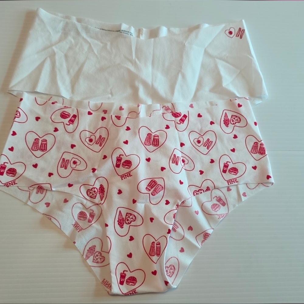Victoria's Secret White and Pink Heart Print Panties